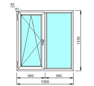 Пластиковое окно 1360x1430, 2 шт