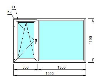 Пластиковое окно 1950x1190, 2 шт